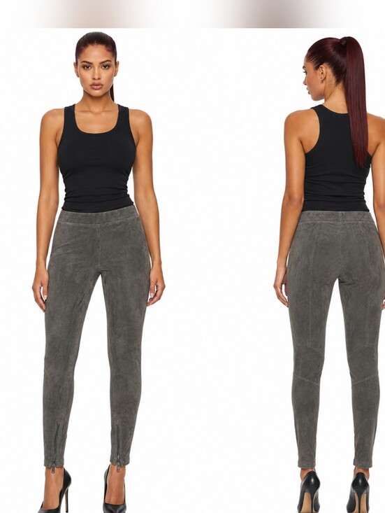 Vince Pants - New Vince Lamb Leather Skinny Pants Charcoal Gray Zip Hem Leggings 100% Leather